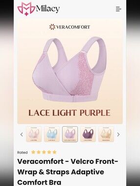 Lace Light Purple Velcro Front-Wrap Adaptive Comfort Bra